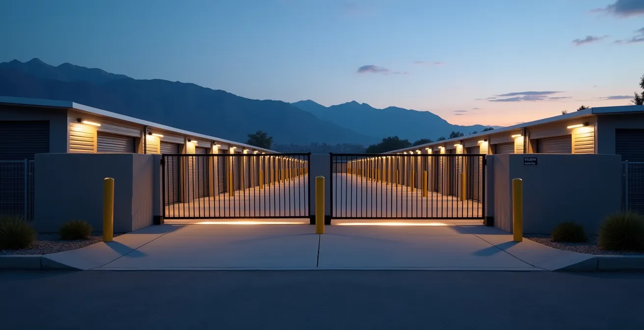 Modern automated gate system at RV storage facility entrance