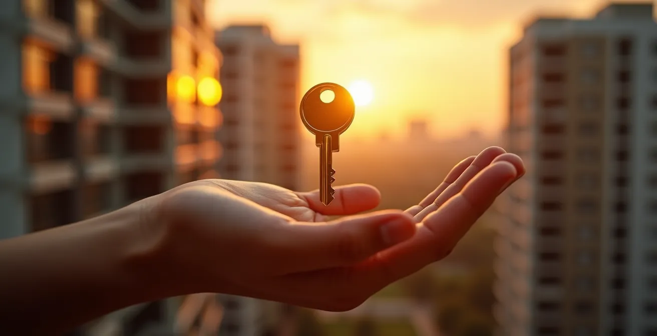 Modern apartment building at sunset representing successful property exit