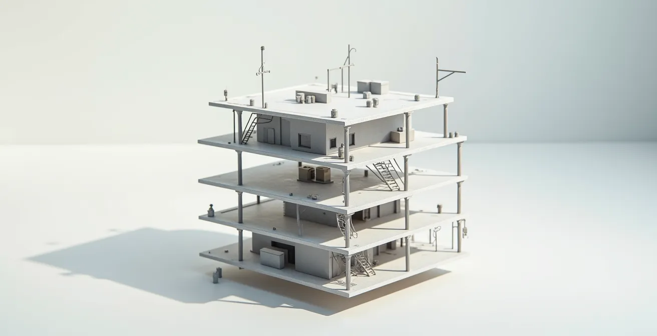 Architectural breakdown of commercial property showing various building components