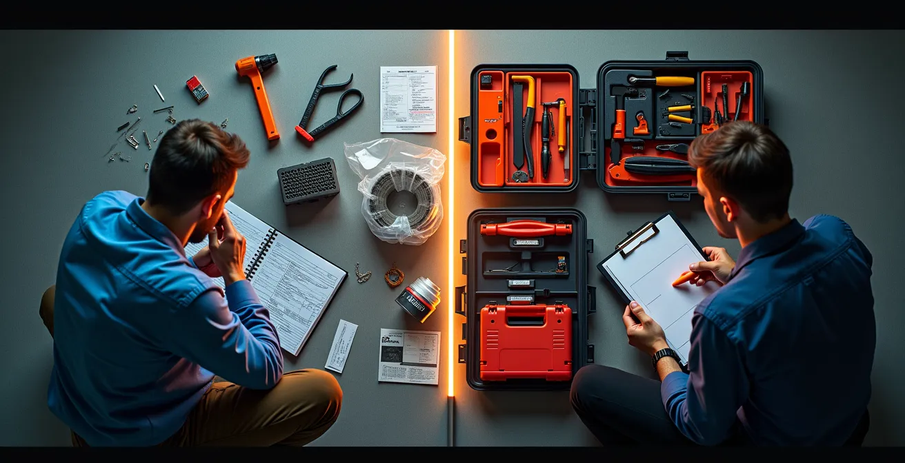 Split-screen comparison showing DIY versus professional property maintenance approaches