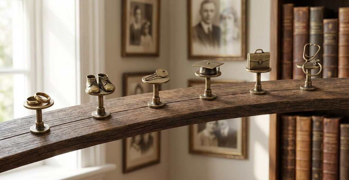 Visual timeline showing major life milestones requiring estate plan updates with symbolic representations