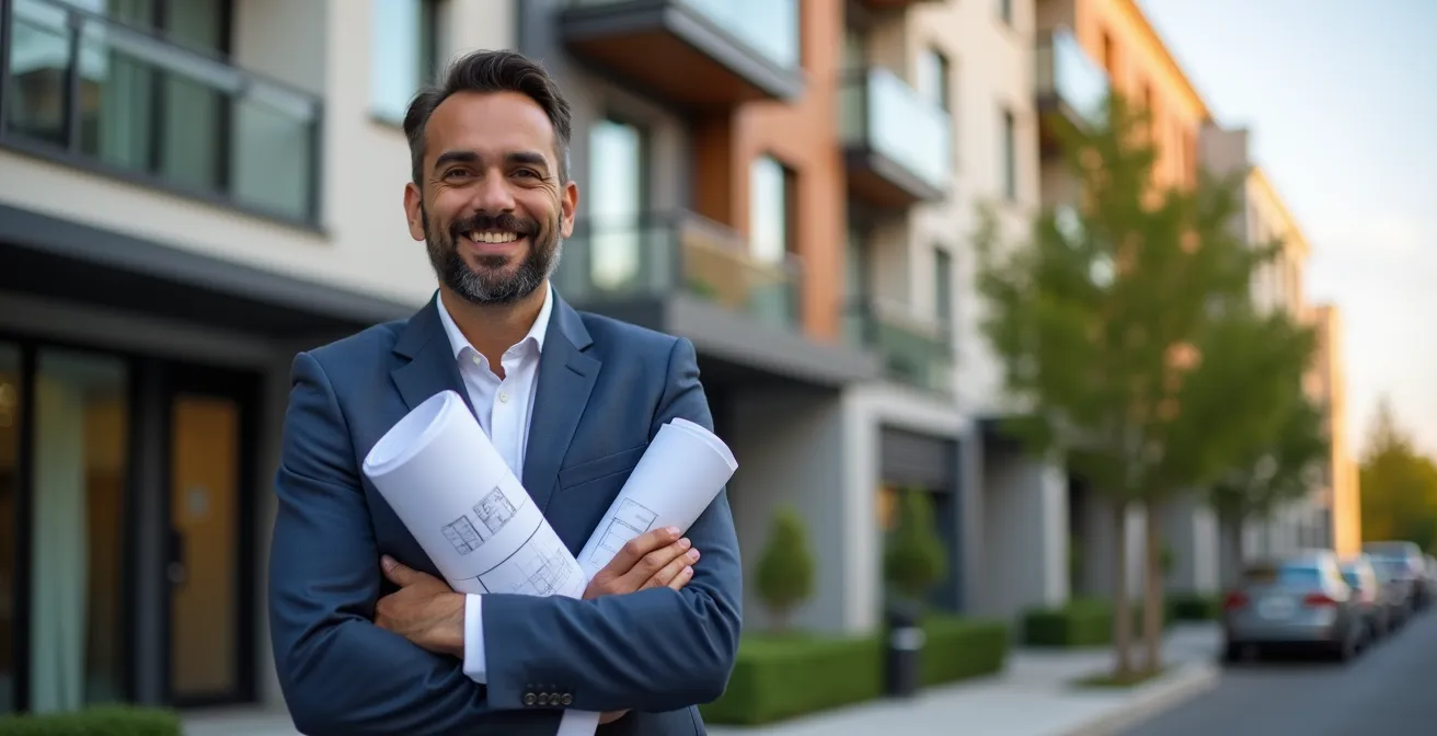 Timeline visualization of property investment strategy from residential to commercial