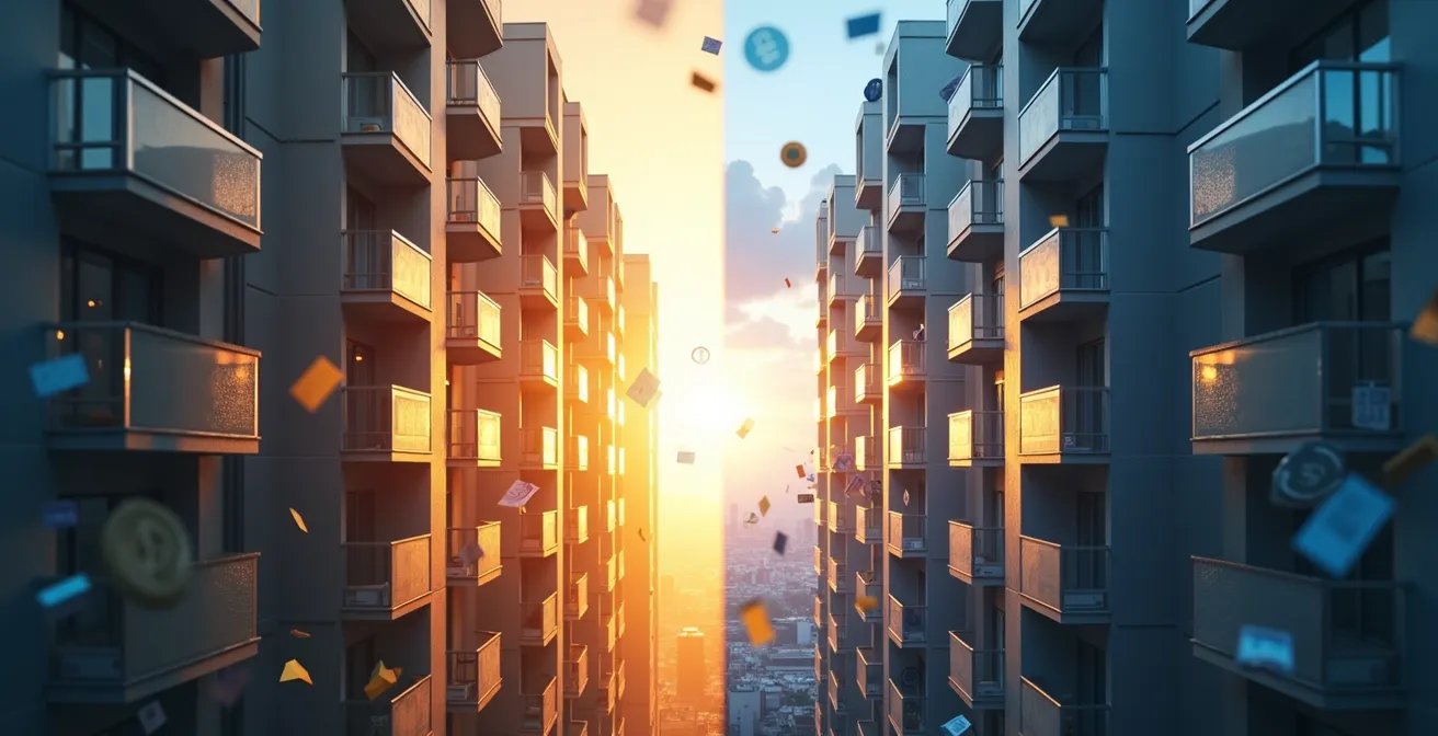 Split view comparison of tax savings calculations for multifamily property purchases in different years