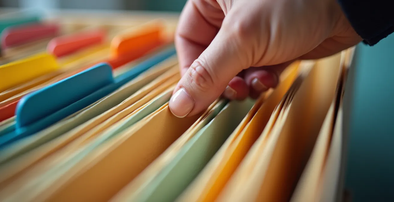 Professional filing system with organized tax documents and digital backup