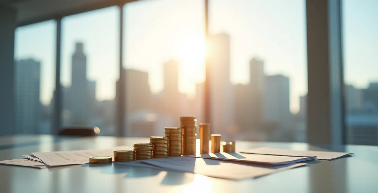 Abstract financial chart showing the intersection of depreciation and amortization curves over time