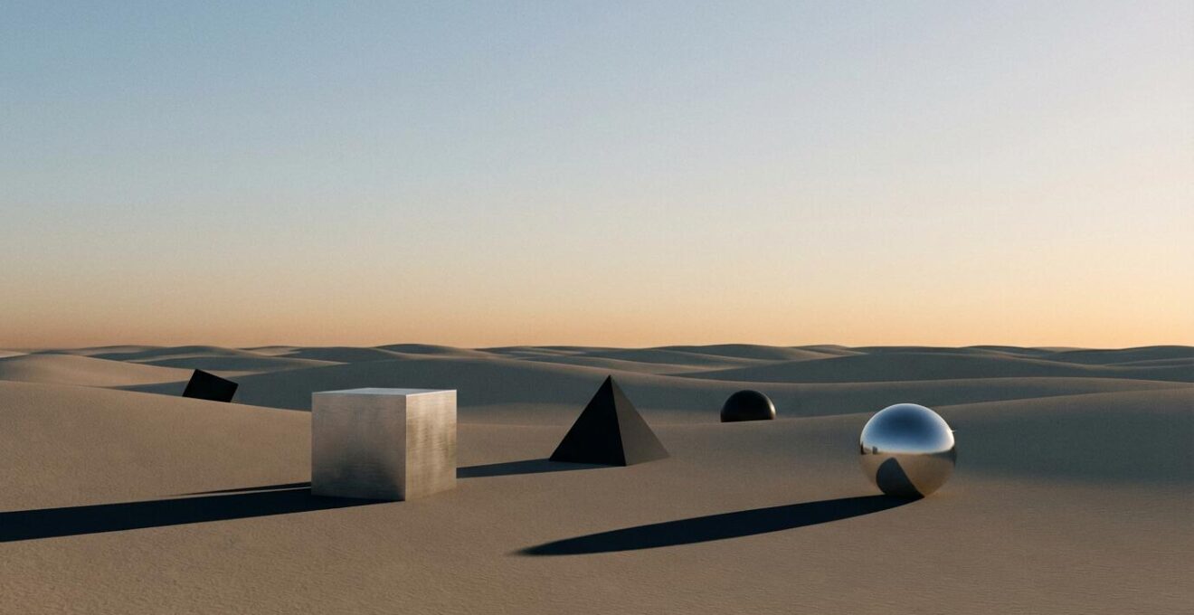 Wide minimalist landscape showing isolated investment symbols spread across horizon representing true diversification